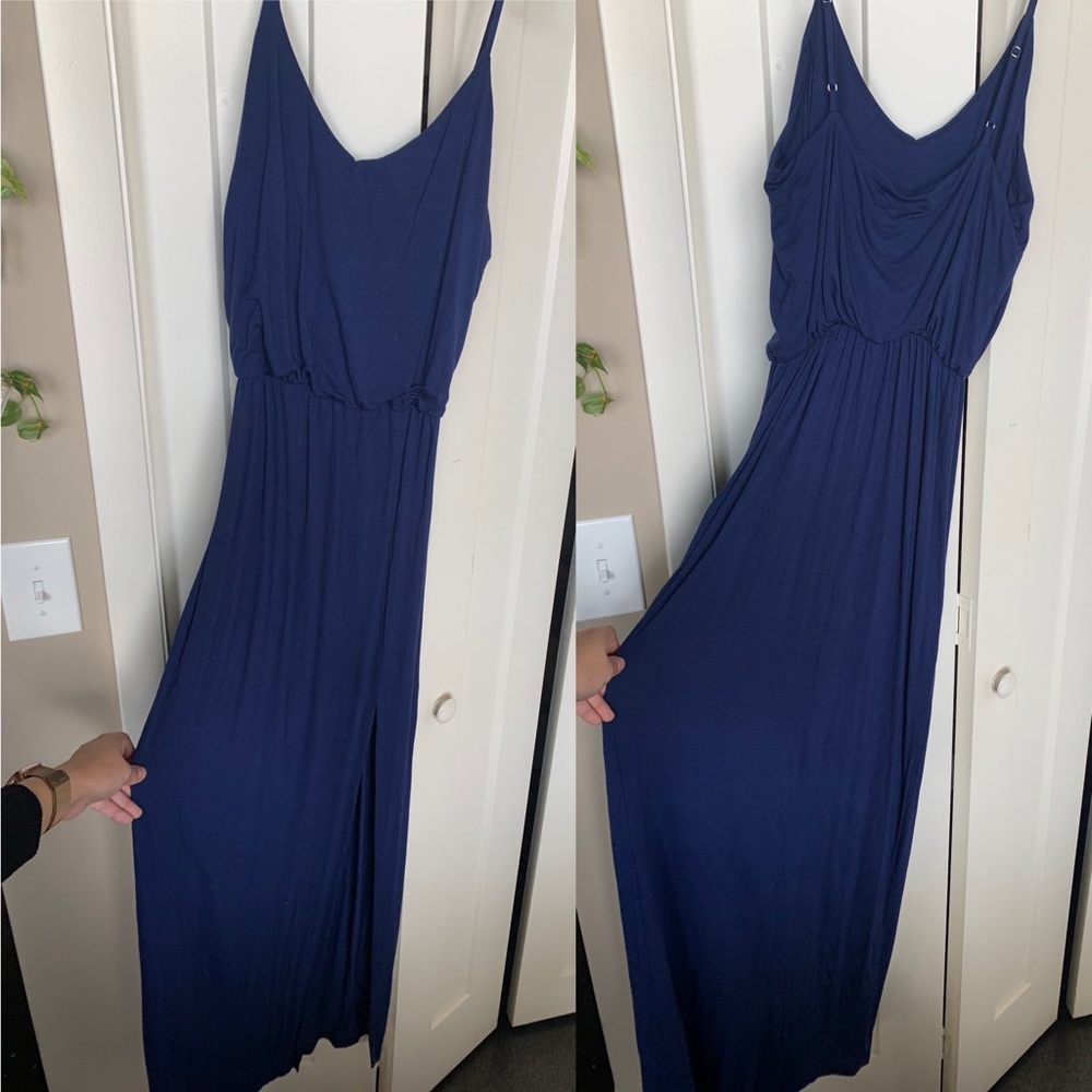 Navy maxi dress with side slit
